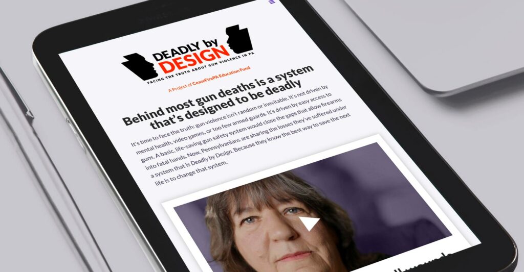 Home page of Deadly by Design website on an ipad