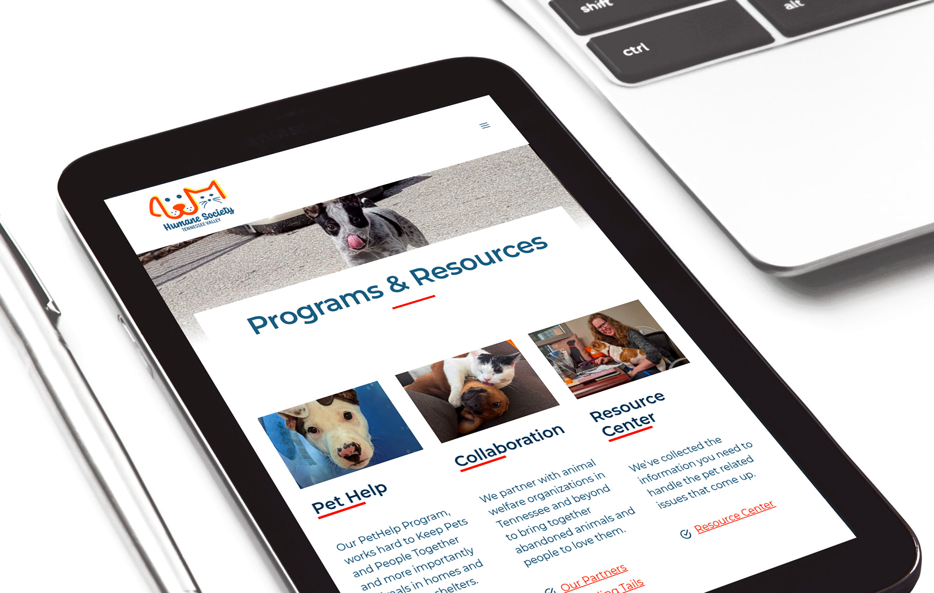 iPad on desktop displaying the Programs page of the HSTV website