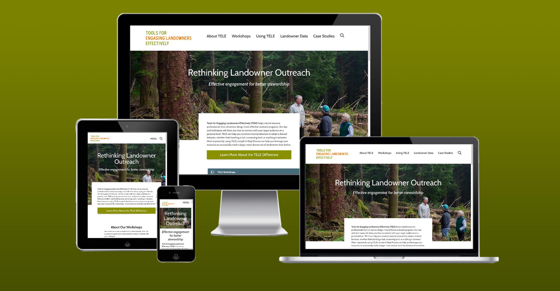 several screens showing pages of the TELE website